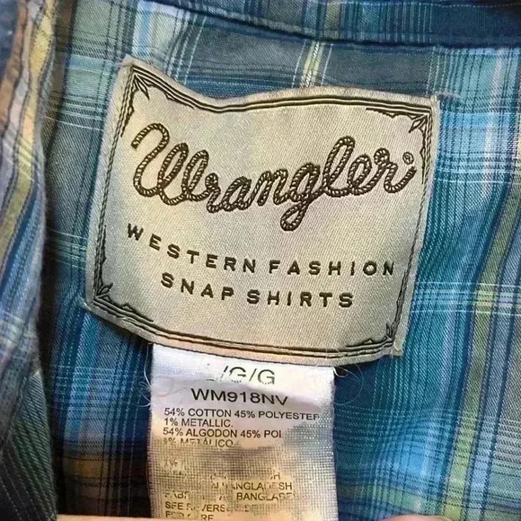 Men’s Vintage Wrangler Long Sleeve Blue Plaid Pearl Snap Shirt Size: Large - Picture 2 of 3